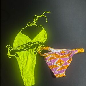 Meshki Bikini Set + Billabong Bottom Bundle Neon Triangle Swim XS S